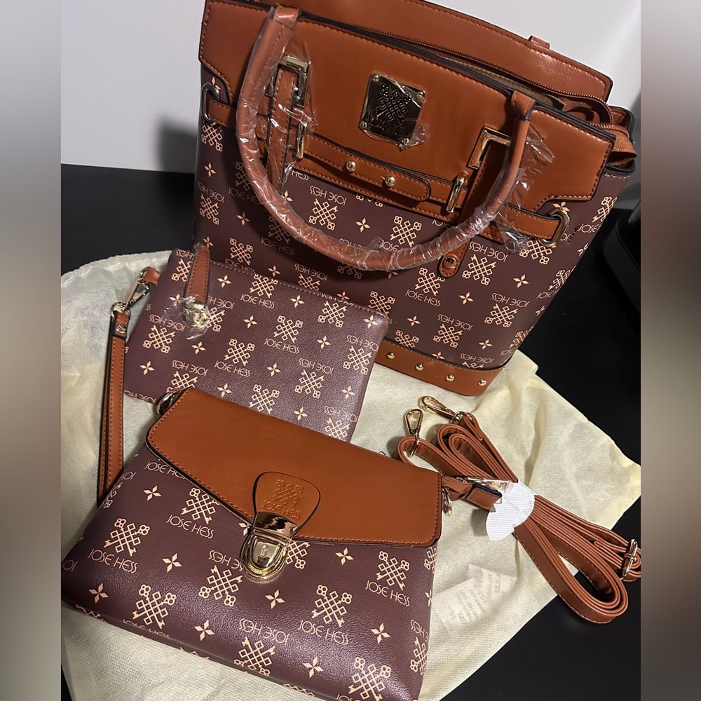 Joe Hess 3 Piece Handbag Set, Brown